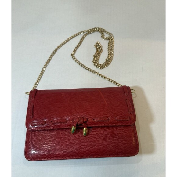 Lalo Handbag Red Leather Clutch Or Crossbody Luxury Women’s Handbag Italy HTF - Picture 1 of 16